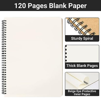 EUSOAR Spiral Unlined Notebook, A4 3 Packs 8.5"x 11" 120 Pages Hardcover Blank College Spiral Travel Writing Journals, Kraft Hardcover, School Students Office Business Diary, Memo Notepad Sketchbook - color: Kraft, size: A4-3 Packs