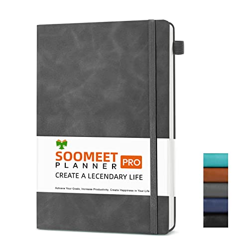 Lined Journal Notebook, 200 Pages, Leather Hardcover Notebooks, A5 College Ruled Thick Classic with Pen Loop Notebook Journals for Writing, for Women Men Office School, 5.75'' X 8.38'', Grey - color: Gray