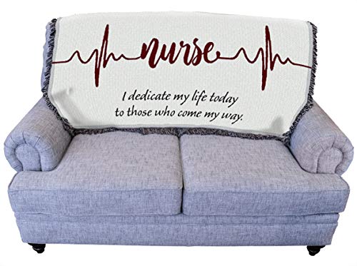Pure Country Weavers I Dedicate My Life Blanket - Nurse Heartbeat Red Line - Medical Professional - Gift Tapestry Throw for Back of Couch or Sofa Woven from Cotton - Made in The USA (61x36) - color: Nurse, size: 61" x 36"