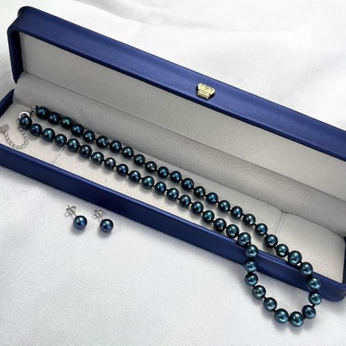 Tahitian Cultured Black Pearl Necklace & Earrings Set | 7.5-8mm Round Exotic Pearls with 925 Sterling Silver Clasp | Luxury Jewelry Gift for Wife/Mom/Girlfriend, 18"+2" Extender - color: Necklace & Earrings