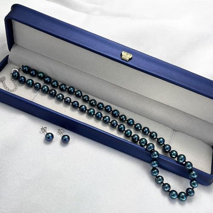 Tahitian Cultured Black Pearl Necklace & Earrings Set | 7.5-8mm Round Exotic Pearls with 925 Sterling Silver Clasp | Luxury Jewelry Gift for Wife/Mom/Girlfriend, 18"+2" Extender - color: Necklace & Earrings