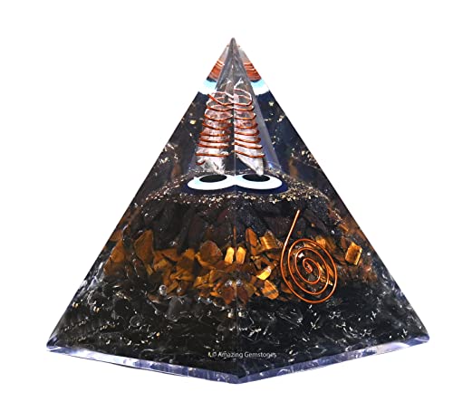 Amazing Gemstone Organite Orgone Pyramid Extra Large 95MM - Orgone Energy Pyramid with Evil Eye, Hematite, Tiger Eye,Black Obsidian Crystals&Healing Stone - Orgonite Pyramids Crystals&Positive Energy - color: Ultimate Protection