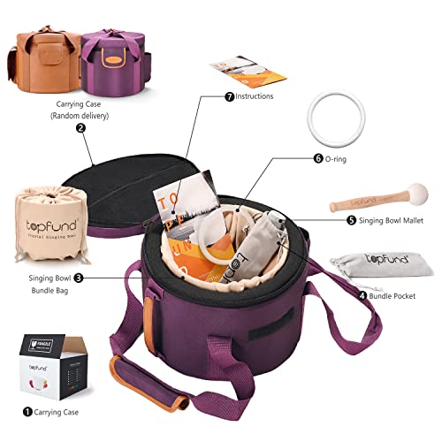 TOPFUND 432Hz Black A Note Crystal Singing Bowl 8 inch Third Eye Chakra with Heavy Duty Carrying Case and Suede Mallet