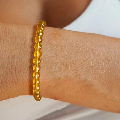 Crystal Beaded Bracelets for Women 4mm Clear Quartz Bead Handmade Gemstone Stretch Elastic Bracelet Natural Stone Crystal Healing Reiki Spiritual Jewelry Gifts - color: Citrine, size: 6mm