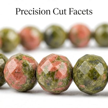 Angelstones Natural Gemstone Small Beaded Stretch Bracelet, 4mm Faceted Round Beads, Crystal Healing Bracelet for Women - color: Unakite