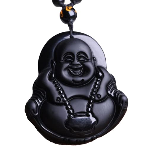 Meditation Necklace, Natural Obsidian Buddha Necklace Pendant Buddhist Jewelry Fashion
