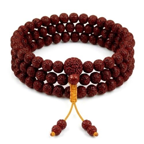 Agan Traders 108 Mala Prayer Beads Necklace for Men & Women – Tibetan Buddhist Prayer Beads Wrist Mala - Handmade Yak Bone Japa Mala Beads for Meditation, Yoga & Healing - color: Rudraksha Rd-8