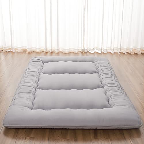Zelladorra Japanese Floor Mattress, Futon Mattress with Portable Storage Bag and Washable Cover, Roll Up Thick Tatami Mat Suitable for Camping, Guest Room, Grey, Twin - color: Grey ( 4"th + Dust Cover ）, size: Twin (80"L x 39"W)