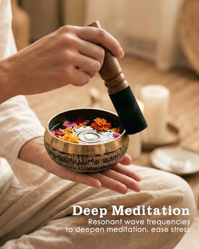 Tibetan Singing Bowls – Hand-Hammered in Nepal, Authentic Meditation Sound Bowls for Yoga, Chakra Healing, Mindfulness & Spiritual Self-Care Gifts for Women - color: Blue(Fish)