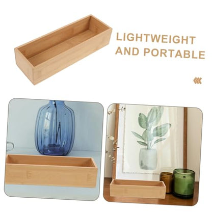 Unomor 2pcs Bamboo Storage Boxes Organizer Box for Home Office Craft Storage Portable Wooden