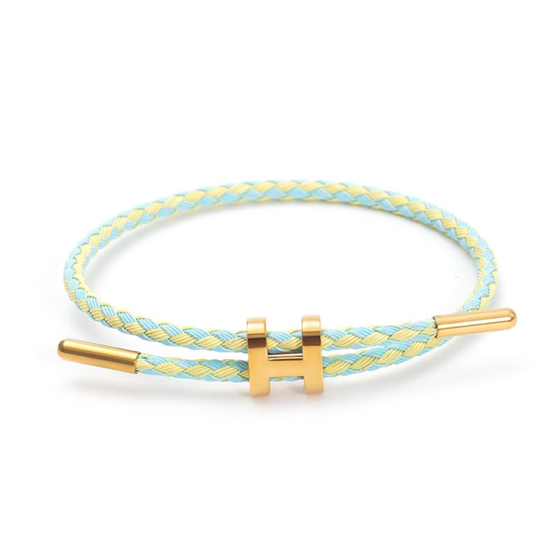 OSIRIDEH2 Bracelet with Adjustable Design Polished H Shape Buckle, Bracelets for Women, 18k Gold-plated Buckle Design Titanium Steel Wire Rope Women's Gift Jewelry - color: Yellow+light blue