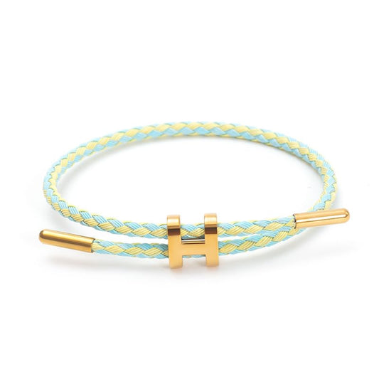 OSIRIDEH2 Bracelet with Adjustable Design Polished H Shape Buckle, Bracelets for Women, 18k Gold-plated Buckle Design Titanium Steel Wire Rope Women's Gift Jewelry - color: Yellow+light blue