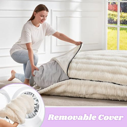 Hobestluk 3 in 1 Bean Bag Chair Giant Bean Bag Chairs for Adults with Ripple Cover Convertible Bean Bag Floor Cushion with Machine Washable Cover for Living Room (Ripple White) - color: Rice White