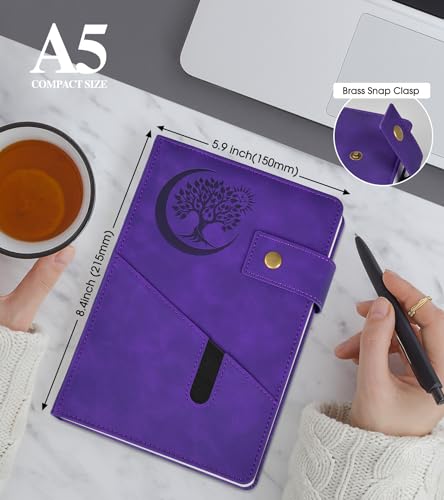 Blank Journal Notebook, A5 Hardcover Leather Sketchbook with 200 Pages Thick Blank Paper for Men Women, Unlined Drawing & Writing Journal, 5.9" x 8.4" Plain Notebook (purple) - color: Purple, size: Blank Page