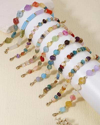 BOMAIL 9PCS Colorful Beaded Bracelets for Women Boho Multicolor Acrylic Resin Beads Bracelets Set Adjustable Statement Bracelet Summer Beaded Jewelry