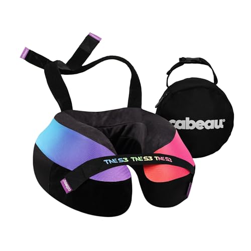 Cabeau Travel Neck Pillow for Airplanes – The Neck’s Evolution, TNE S3 – Supportive Memory Foam Design for Long Haul Flights – Attachable Seat Straps and 360° Support (Amsterdam Rainbow) - color: Amsterdam