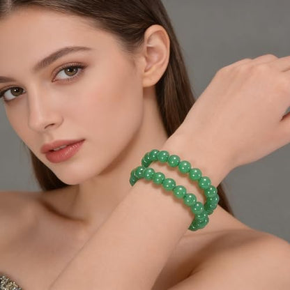 14in Agate Wrap Bracelet for Women Men Natural Round Beaded Agates Stone Healing Stretch Bracelets Elastic Handmade Polished Gemstone Beads Bracelet - color: Green Agate, size: 8mm Beads