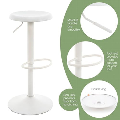 Adjustable Bar Stool, Swivel Round Metal Airlift Barstool, Backless Counter Height Bar Chair for Kitchen Dining Room Pub Cafe, 1 pc (White) - color: White, size: 1 pc