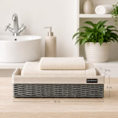 Brookstone Over the Toilet Tank Wicker Storage Basket, Bathroom and Closet Organizers and Storage Bins with Fabric Liner, Grey, 2 Pack Set - color: Grey w/ Liner (2 Pack)