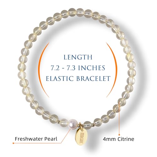 Morchic 4mm Natural Gemstone Beads Stretch Bracelet for Women, With Freshwater Pearls, Energy Gem Birthday Gift for Her 7.2” - color: Yellow