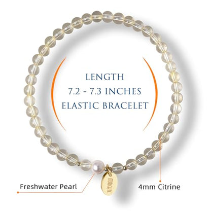 Morchic 4mm Natural Gemstone Beads Stretch Bracelet for Women, With Freshwater Pearls, Energy Gem Birthday Gift for Her 7.2” - color: Yellow