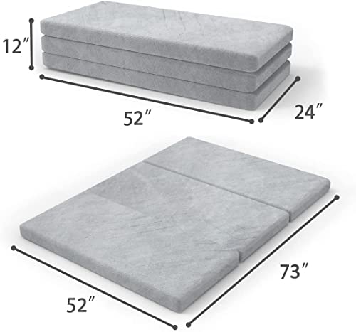 SINWEEK 3.95" Full Memory Foam Folding Topper with Storage Bag - Foldable Trifold Floor Mat Topper, CertiPUR-US Certified Guest Sleeping Pad, Machine Washable Cover - size: SF (52 x 73 Inch), style: Slow Rebound Memory Foam