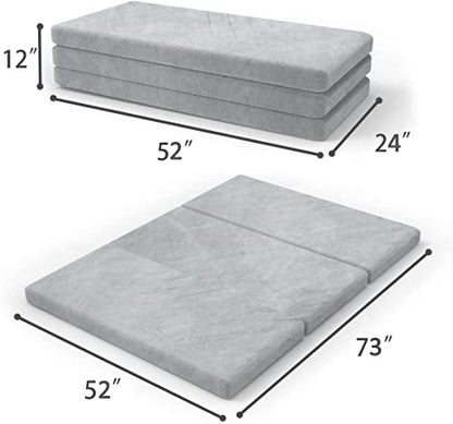 SINWEEK 3.95" Full Memory Foam Folding Topper with Storage Bag - Foldable Trifold Floor Mat Topper, CertiPUR-US Certified Guest Sleeping Pad, Machine Washable Cover - size: SF (52 x 73 Inch), style: Slow Rebound Memory Foam