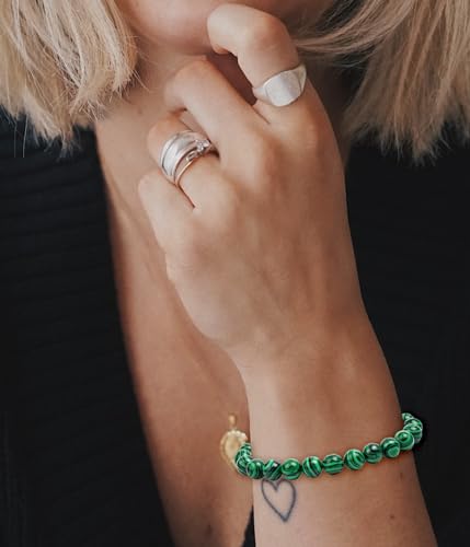 BOMAIL Natural Stone Bracelet for Women Men - 8MM Semi-Precious Gemstone Beaded Bracelet Healing Crystal Stretch Bracelet Yoga Bracelets Jewelry - color: Malachite