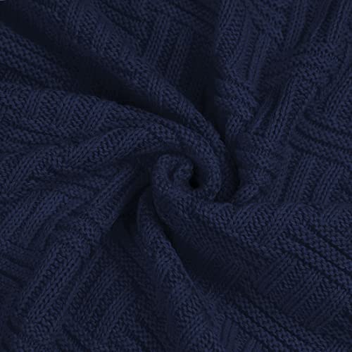uxcell 100% Cotton Cable Knit Throw Blanket,Soft Lightweight Lap Blanket,Textured Solid Sofa Throw Couch Cover Decors Knitted Blankets, Navy Blue 50"x 60" - color: Navy Blue