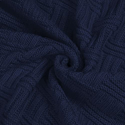 uxcell 100% Cotton Cable Knit Throw Blanket,Soft Lightweight Lap Blanket,Textured Solid Sofa Throw Couch Cover Decors Knitted Blankets, Navy Blue 50"x 60" - color: Navy Blue