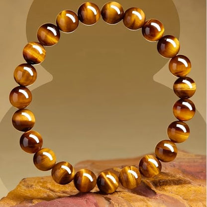 Natural Tiger Eye Stone Bracelet, 8-12mm Healing Energy Gemstone Beads, Elastic Stretch Design for Yoga and Meditation - size: 10MM