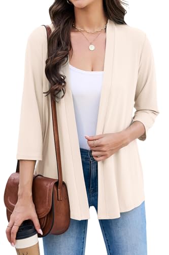 Yekaty 3/4 Sleeve Cardigan for Women Lightweight Thin Open Front Summer Soft Drape Cardigans - color: Cream, size: Small