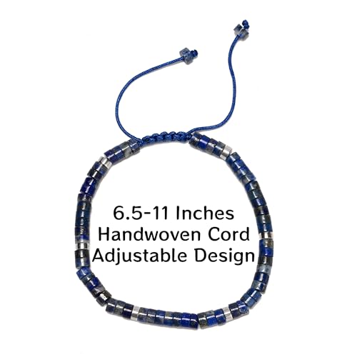 Mixed Gemstone Adjustable Braided Beaded Bracelet for Women, 2x4mm Heishi Disc Natural Healing Stone Summer Beach Jewelry, Yoga Gift for Her - color: Lapis Lazuli