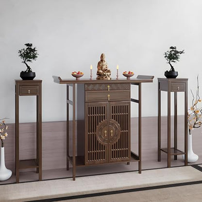 Meditation Shrine Buddhist Altar Table - Buddha Pooja Spiritual Prayer for Saints At Home Greek Altar Catholic Loved Ones Ancestral Counter for My Jesus Ofrenda Table,Walnut/47.2Inch - size: 47.2Inch
