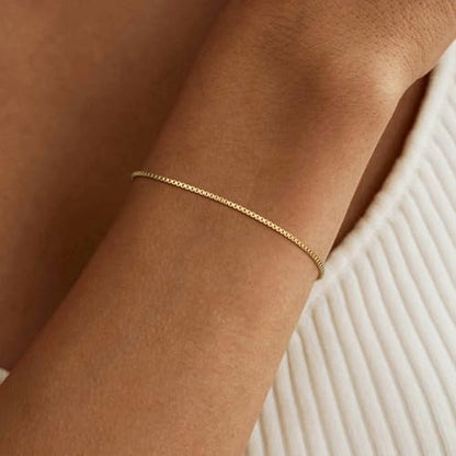 SLOONG Gold Pearl Bracelets for Women Trendy, 14K Gold Plated Dainty Stackable Layered Chain Bridesmaid Bracelets, Waterproof Wedding Jewelry for Women Adjustable 6"+2" - color: Style8(Box Chain)