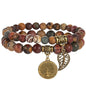 Bivei Natural Semi Precious Gemstone beads bracelet for women - Life Tree and Leaf Charm Energy Reiki Crystal Stretch Bracelets - color: Picasso Jasper Bracelet Set, size: Small:6.61-6.7inch