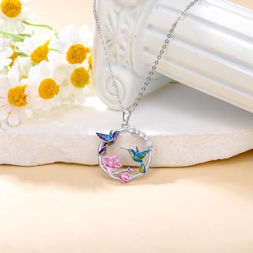 Hummingbird/Phoenix/Owl/Dove/Flamingo/Raven/Blue Jay/Cardinal/Peacock/Eagle/Parrot/Robin Necklace for Women 925 Sterling Silver Bird Pendant Necklace Animal Jewelry Gift for Mother Wife - style: Two Hummingbird Necklace