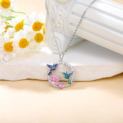 Hummingbird/Phoenix/Owl/Dove/Flamingo/Raven/Blue Jay/Cardinal/Peacock/Eagle/Parrot/Robin Necklace for Women 925 Sterling Silver Bird Pendant Necklace Animal Jewelry Gift for Mother Wife - style: Two Hummingbird Necklace