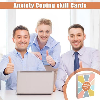 Affrolling 72 Pcs Anxiety Coping Skill Cards 4.7 x 3.7 Inches Social Anxiety Relief & Self Care Flashcard with Color Packaging Box Coping Strategy Therapy Cards for Family University and Office