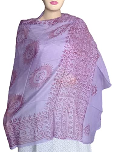 KVR Hindu Pooja Religious Cotton Indian prayer scarf with OM Krishna Ganesha Shiva Nataraja yoga spiritual auspicious prints - color: Purple - Om