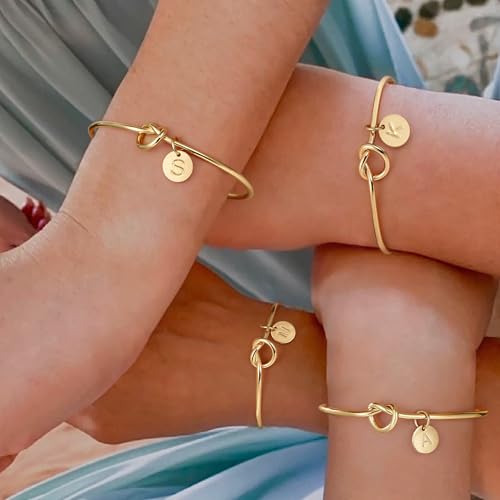 Turandoss Initial Bracelets for Women - Dainty Knot Letter A-Z Initial Bracelet Personalized Cuff Bangle Bracelet for Women Jewelry Gifts - color: Gold, style: M