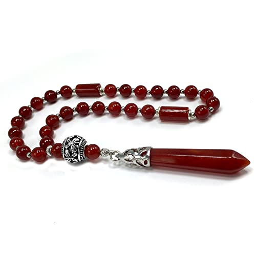 Mala Prayer Beads - Mala Necklace - Tibetan Mala Prayer Beads Meditation Beads Yoga Necklace - color: (POCKET MALA)-Red Agate Natural Stone -8 mm- 27 Beads
