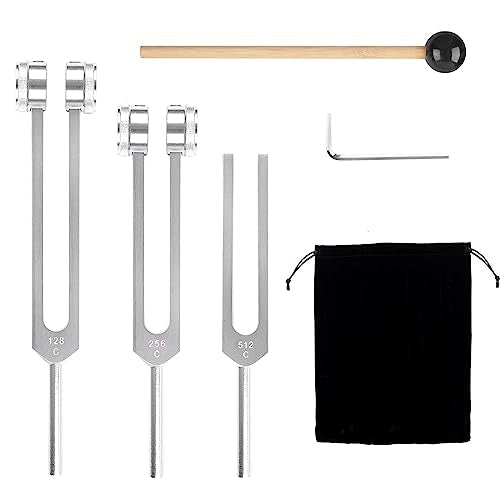 3 Pack Tuning Fork Set(128Hz, 256Hz, 512Hz), Medical Sound Healing Tools Tuning Forks with Reflex Hammer for Healing Chakra Sound Therapy Solfeggio DNA Repair