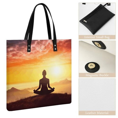 Yoga Meditation Leather Tote Handbag Top Handle Ladies Shoulder Bags Large Travel Messenger Gym Totes Work Bags Tote Bag for Women