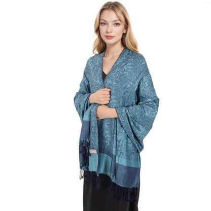 MUQU Women Pashmina Shawls and Wraps Scarf Soft Silky Reversible Paisley Scarves Shawl for Women - color: Blue-c