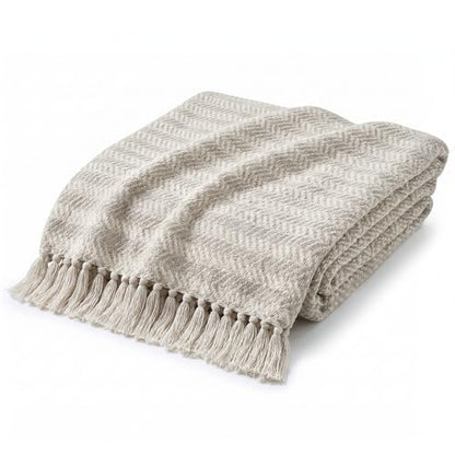 Americanflat 50x60 Throw Blanket - Soft and Breathable Cotton Throw Blanket for Couch, Bed, Chair - Decorative Blankets Perfect for Home, Office, or Outdoor Use - Cream and Beige Zig Zag Design