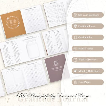 Lanpn Daily Gratitude Journal for Woman Men, 4 Month Mindfulness & Affirmation Planner, 7.8"x9.2" The 5 Minute Grateful Diary, Guided Reflection with Positivity Prompts & Quotes Undated Notebook - color: Moon