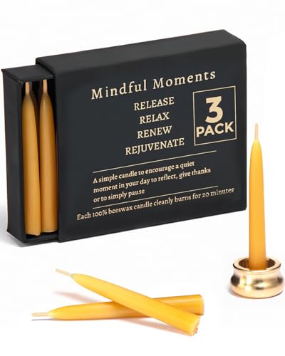 Mindful Meditation Candle Set with 12 Mini Taper Beeswax Candles with Brass Holder for Prayer & Reflection, Relaxation Gifts for Women Stress, Serenity Thinking of You Gift (3 Sets) - size: 3 Pack