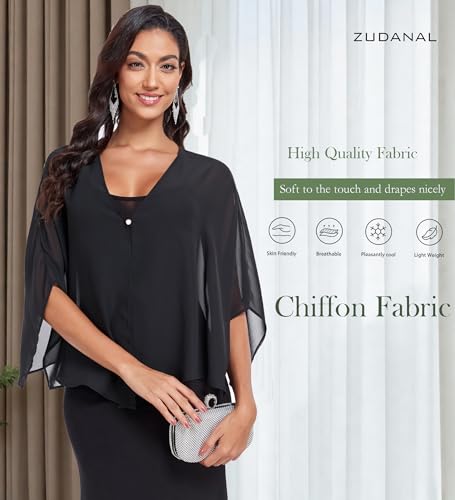 Shawls and Wraps for Evening Dresses Chiffon Soft Shawl for Wedding Guest Party Cover Up - color: Black