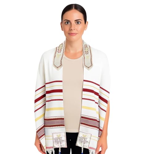 Holy Land Market Messianic Christian Shawl/Tallit - The Messiah Tallit (72 x 22 Inches) - color: Red